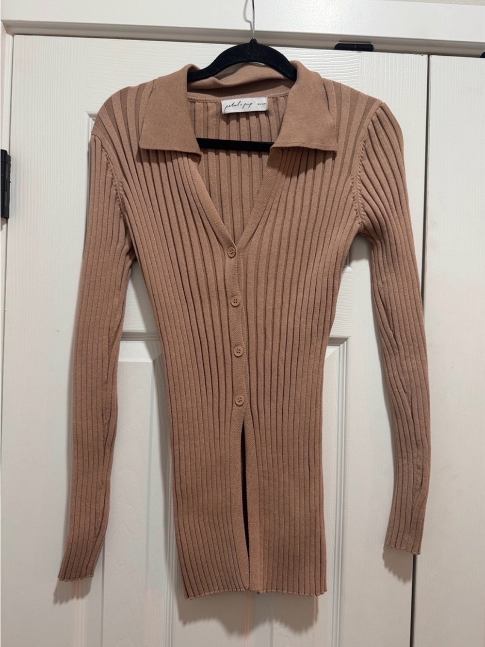 PETAL & PUP Ribbed Button-Front Polo Cardigan - Picture 2 of 2